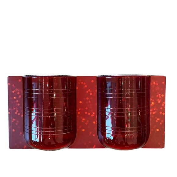 2pc RED Double Old Fashioned Cocktail Glasses Christmas Holiday Barware NEW - Picture 8 of 10